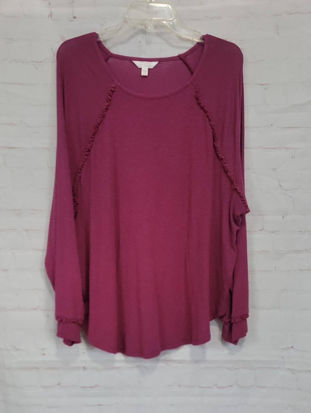 LC Lauren Conrad Mauve Long-Sleeve Raglan Top with Ruffle Trim